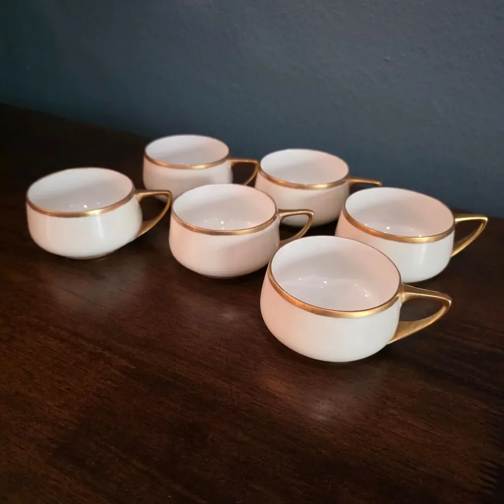 Lot of 6 Rosenthal Bavaria Donatello White Flat Cup Gold Handle & Rim